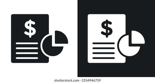 Financial report icons in solid black and white colors