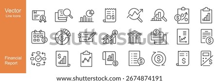 Financial Report Icons - Vector Line. Editable Stroke.