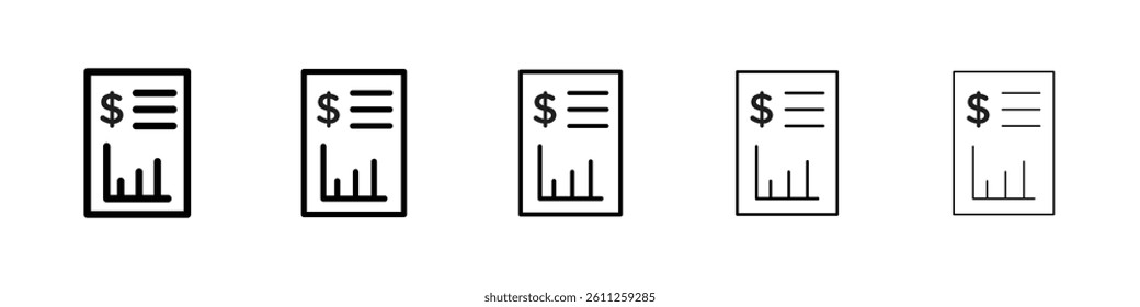 Financial report icons vector set in different stroke line style