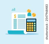 Financial report illustration vector. report paper and calculator icon.