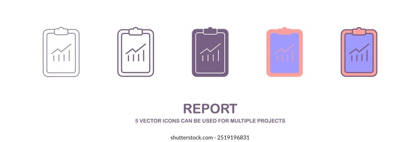 Financial report or income statement line art icon for apps and websites. a set of icons with 5 different styles
