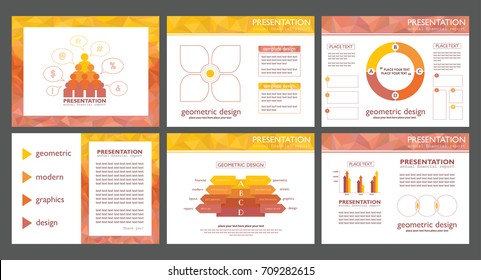 Financial report infgraphics elements. Modern abstract geometric powerpoint presentation backgrounds. Marketing slide templates, layouts, vectors. 