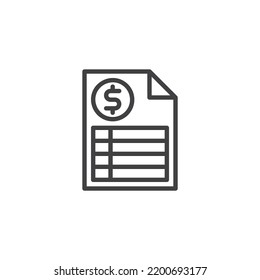 Financial report line icon. linear style sign for mobile concept and web design. Tax form outline vector icon. Symbol, logo illustration. Vector graphics