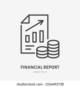 Financial report line icon, vector pictogram of document with money. Business concept, finance risk illustration, accounting sign.