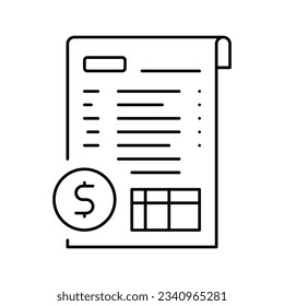 Icon-Vektorgrafik für Finanzberichte. Finanzbericht-Unterschrift. isoliertes Kontursymbol