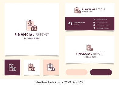 Financial report logo design with editable slogan. Branding book and business card template.