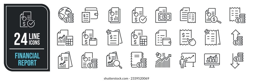 Financial report minimal thin line icons. Related accounting, analysis, chart, report, diagram, earning. Vector illustration.