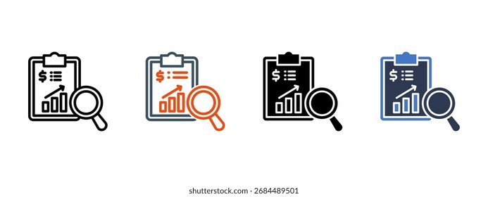 Ilustração de vetor de estilo de ícone múltiplo do Relatório Financeiro
