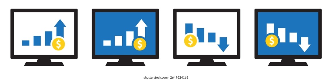 Financial report on computer monitor icon. Graph report on monitor icon, vector illustration
