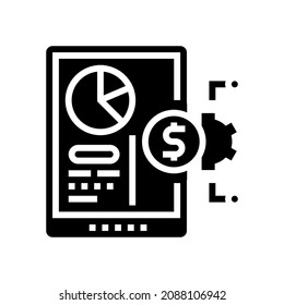 financial report on tablet screen glyph icon vector. financial report on tablet screen sign. isolated contour symbol black illustration