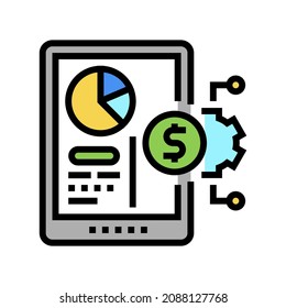 Finanzbericht auf Tablet-Bildschirm-Farbsymbol Vektorgrafik. Finanzbericht auf Tablet-Bildschirm-Schild. einzelne Symbolillustration
