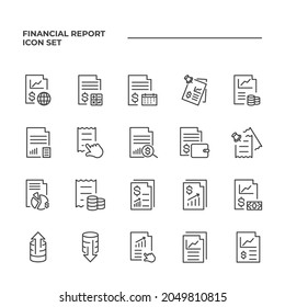 Icono de conjunto de informe financiero aislado, icono de signo de conjunto de informe financiero aislado, ilustración vectorial