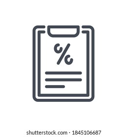Financial report and Tax form line icon. Clipboard with percentage vector outline sign.