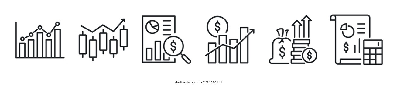 Financial Report thin line icon set. Web minimal icons