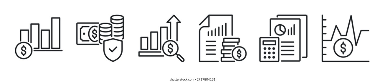 Financial Report thin line icon set. Web minimal icons