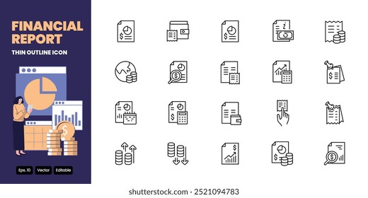 Finanzbericht dünnen Umriss Symbol Vektor Design gut für Web und mobile App