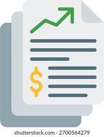 Projeto vetorial de relatório financeiro em estilo moderno, documento contábil e conceito de análise de negócios, ilustração de gestão de dinheiro. Ícone Simples