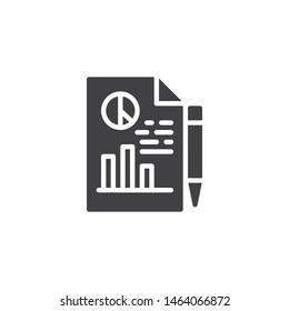 Financial Report vector icon. filled flat sign for mobile concept and web design. Business report document and pen glyph icon. Symbol, logo illustration. Vector graphics