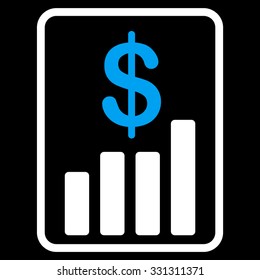 Financial Report vector icon. Style is flat bicolor blue and white symbol, rounded angles, black background.