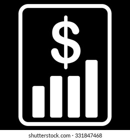 Financial Report vector icon. Style is flat white symbol, rounded angles, black background.