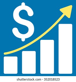 Financial Report vector icon. Style is bicolor flat symbol, yellow and white colors, rounded angles, blue background.