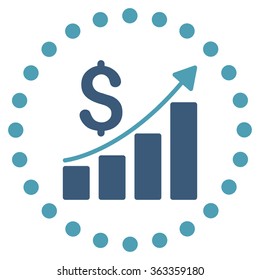 Financial Report vector icon. Style is bicolor flat circled symbol, cyan and blue colors, rounded angles, white background.