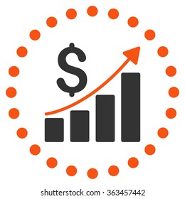 Financial Report vector icon. Style is bicolor flat circled symbol, orange and gray colors, rounded angles, white background.