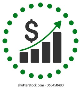 Financial Report vector icon. Style is bicolor flat circled symbol, green and gray colors, rounded angles, white background.