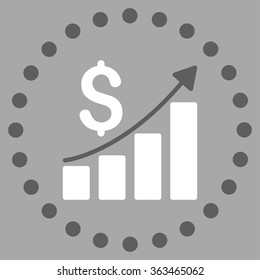 Financial Report vector icon. Style is bicolor flat circled symbol, dark gray and white colors, rounded angles, silver background.