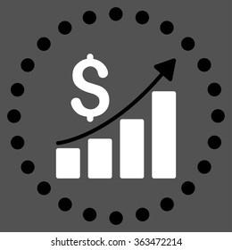 Financial Report vector icon. Style is bicolor flat circled symbol, black and white colors, rounded angles, gray background.