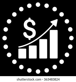 Financial Report vector icon. Style is flat circled symbol, white color, rounded angles, black background.