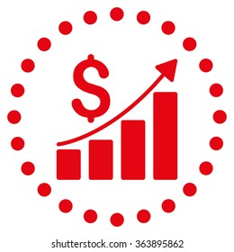 Financial Report vector icon. Style is flat circled symbol, red color, rounded angles, white background.