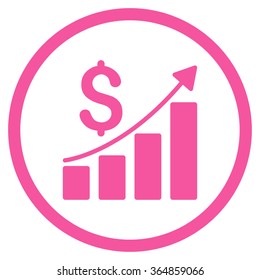 Financial Report vector icon. Style is flat circled symbol, pink color, rounded angles, white background.