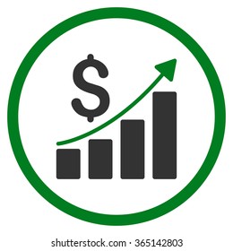 Financial Report vector icon. Style is bicolor flat circled symbol, green and gray colors, rounded angles, white background.