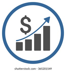 Financial Report vector icon. Style is bicolor flat circled symbol, cobalt and gray colors, rounded angles, white background.