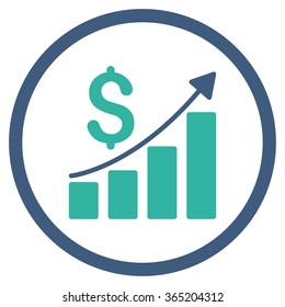 Financial Report vector icon. Style is bicolor flat circled symbol, cobalt and cyan colors, rounded angles, white background.