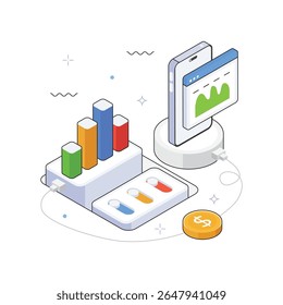 Financial Report Vector isometric Illustration. EPS 10 file