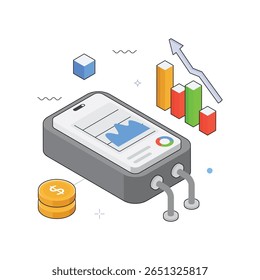Ilustración isométrica del Vector del informe financiero. Archivo EPS 10