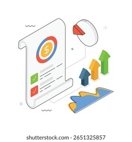 Ilustração Isométrica De Vetor De Relatório Financeiro. Arquivo EPS 10
