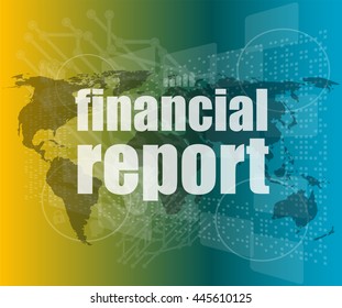 financial report word on digital screen, mission control interface hi technology vector quotation marks with thin line speech bubble. concept of citation, info, testimonials, notice, textbox. flat