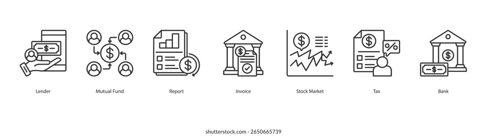 Financial Reporting Cycle banner web icon set vector illustration concept with icon of lender, mutual fund, report, invoice, stock market, tax, bank