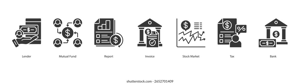 Financial Reporting Cycle banner web icon definir conceito de ilustração vetorial com ícone de credor, fundo mútuo, relatório, fatura, mercado de ações, imposto, banco
