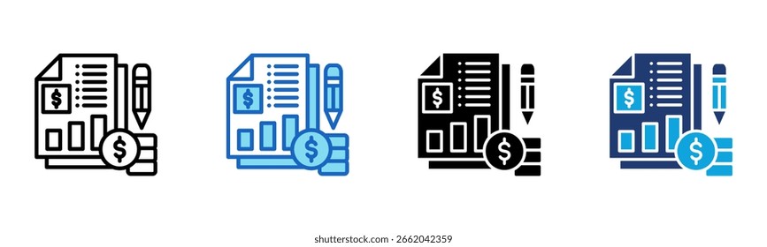 ícone do Financial Reporting Ilustração de Vetor com Vários Estilos
