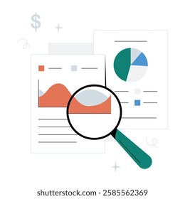 Financial Reports And Analytics In Flat Vector Illustration Symbolizing Business Analysis, Data Insights, And Economic Research, Isolated On White Background.