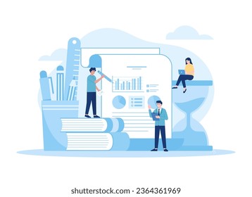 Informes financieros y análisis de gráficos de negocios concepto de tendencia ilustración plana
