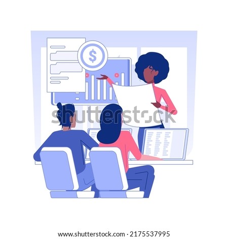 Financial reports isolated concept vector illustration. Accountant provides the financial report to colleagues, business people, company departments, corporation hierarchy vector concept.