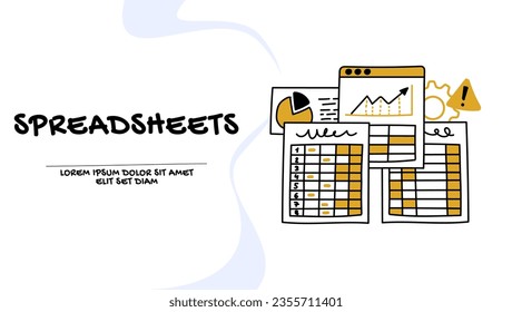 Financial reports and spreadsheets concept, business illustration 