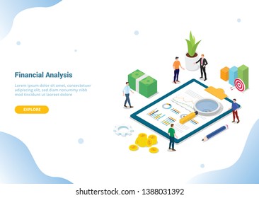 financial research analysis isometric 3d for website template landing homepage or banner - vector illustration