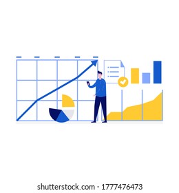 Financial research vector illustration concept with characters. Modern flat style for landing page, mobile app, poster, flyer, template, web banner, infographics, hero images.