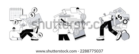 Financial responsibility abstract concept vector illustration set. Installment tax payments, pay penalties, debt burden, student loan forbearance, monthly credit payment, deadline abstract metaphor.